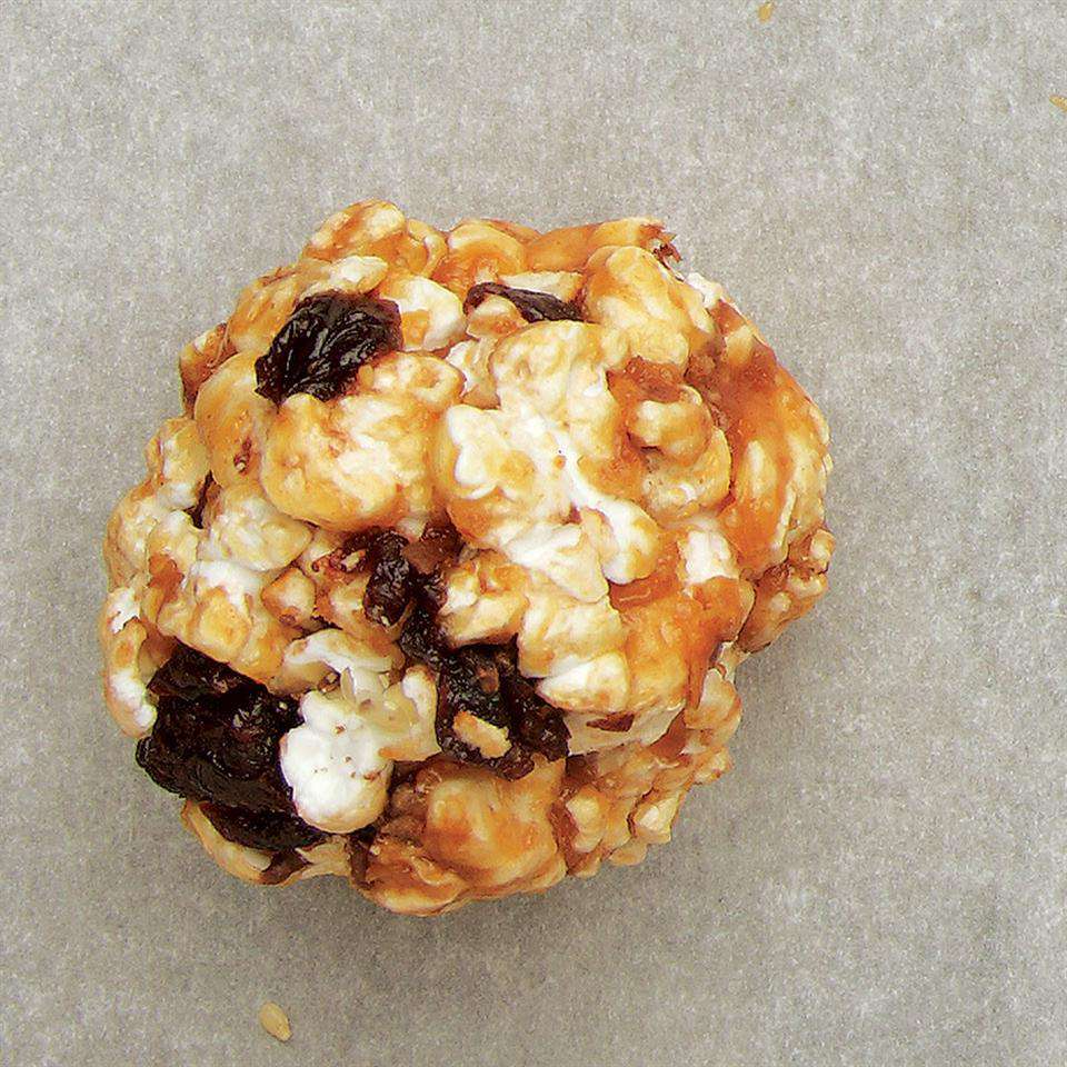 popcorn ball on a gray surface