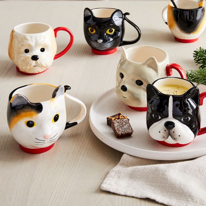 cat and dog face mugs