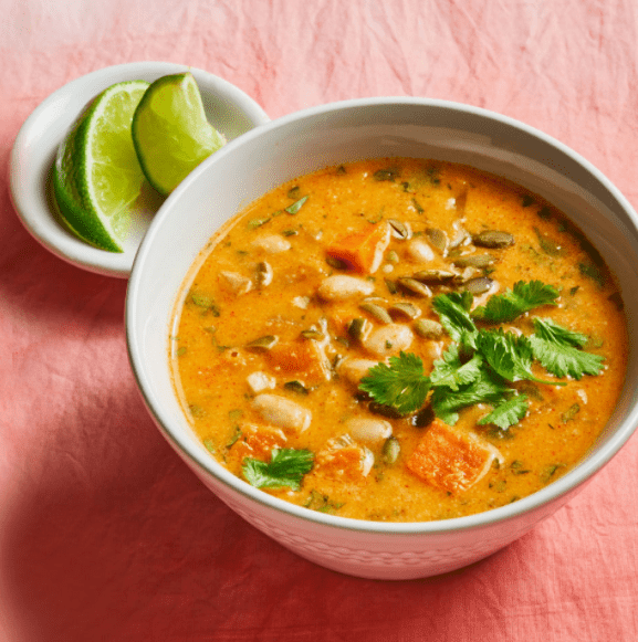 curried sweet potato soup with peanuts