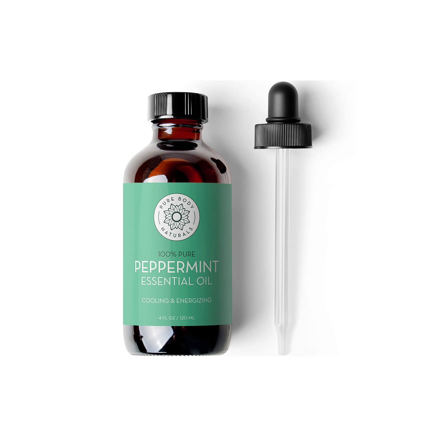 bottle of essential oil on a white background