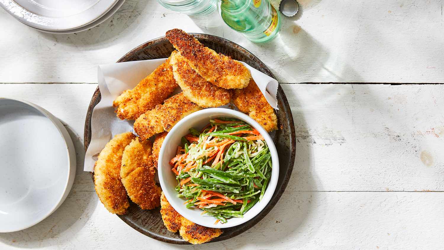 Buttermilk Fried Chicken Tenders with Snap Pea Slaw