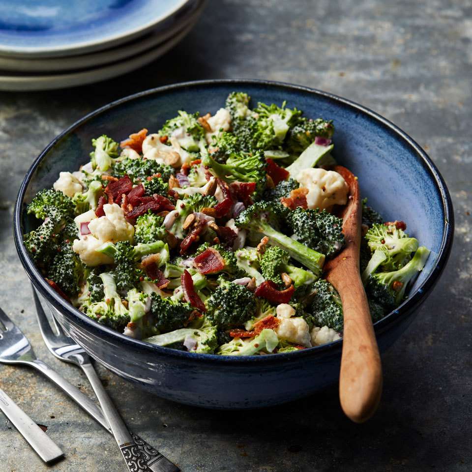 a bowl of broccoli salad