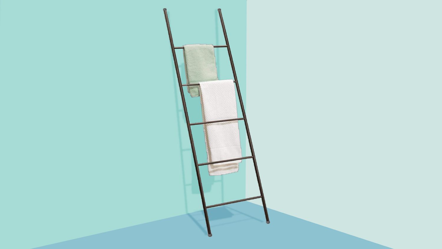 mDesign Metal Free Standing Bath Towel Blanket Ladder Storage Organization, Rack for Bathroom, Bedroom, Laundry Room - Bronze