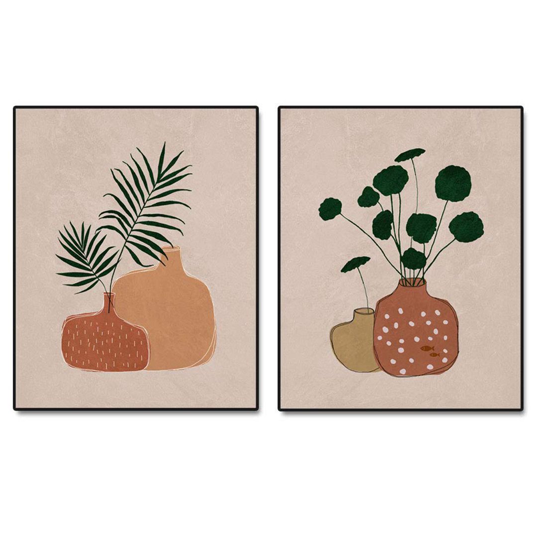 Abstract Pottery Art Print, Palm Leaf, Terracotta Pot Wall Print