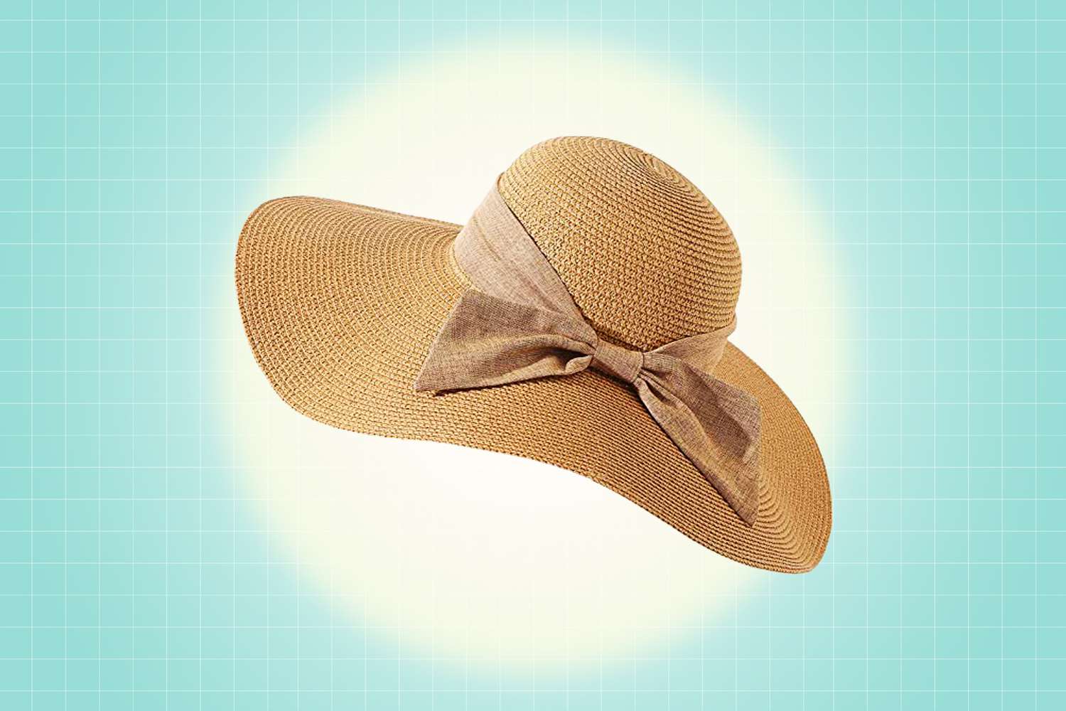Lanzom Womens 5.5 Inches Big Bowknot Straw Hat on a designed background