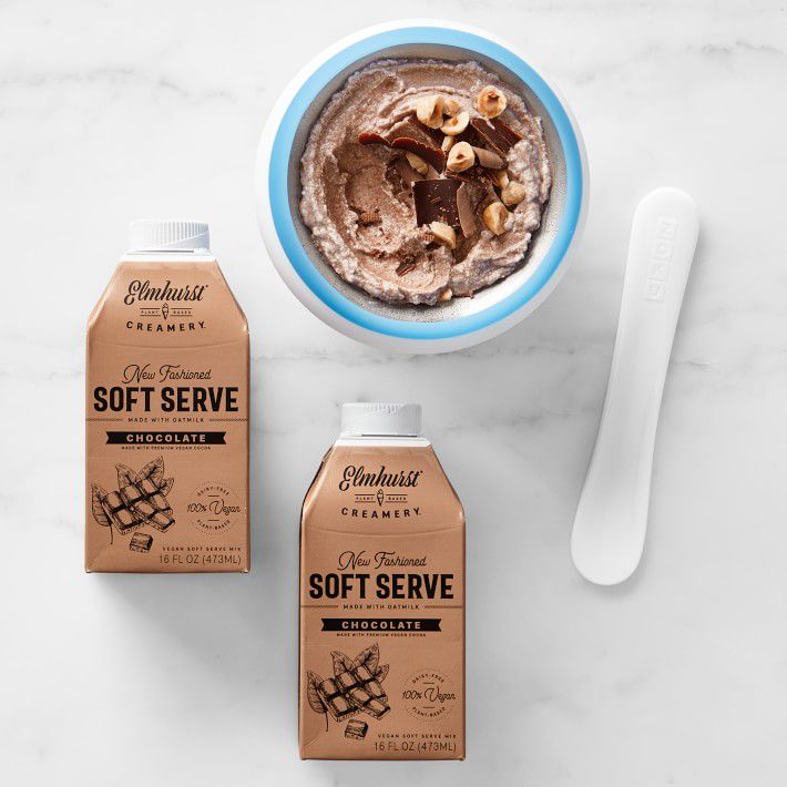 Zoku Ice Cream Maker & Chocolate Oat Milk Soft Serve on granite countertop