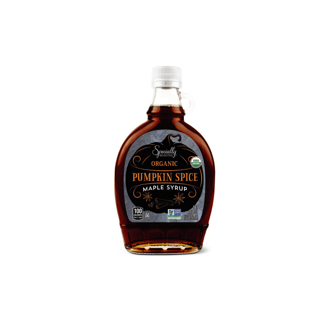 bottle of maple syrup on white