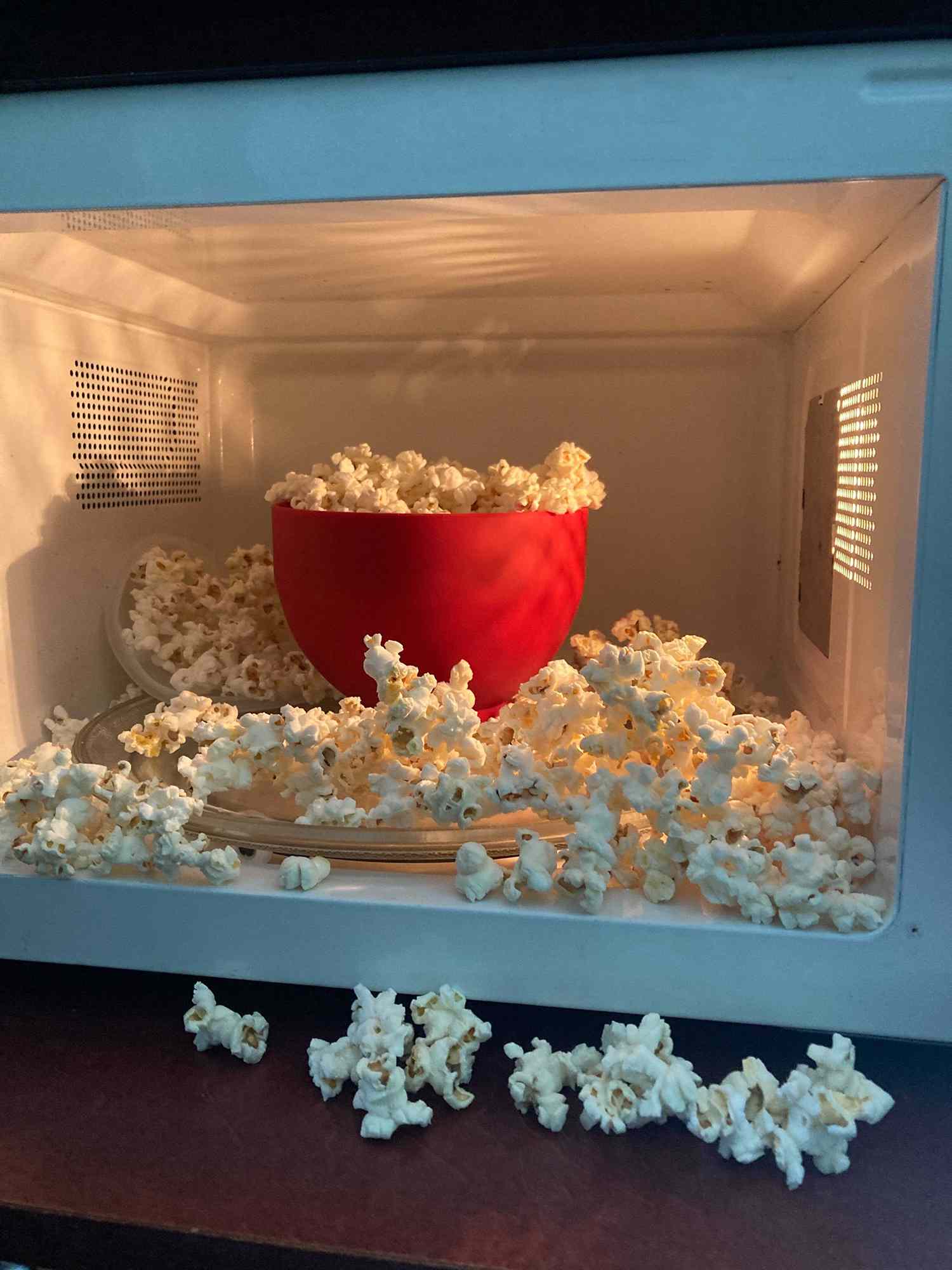 Popcorn that over popped in a microwave