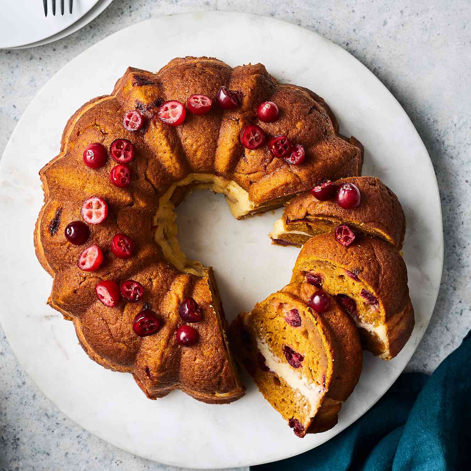 Pumpkin-Cranberry Bundt Cake with Cream Cheese Filling