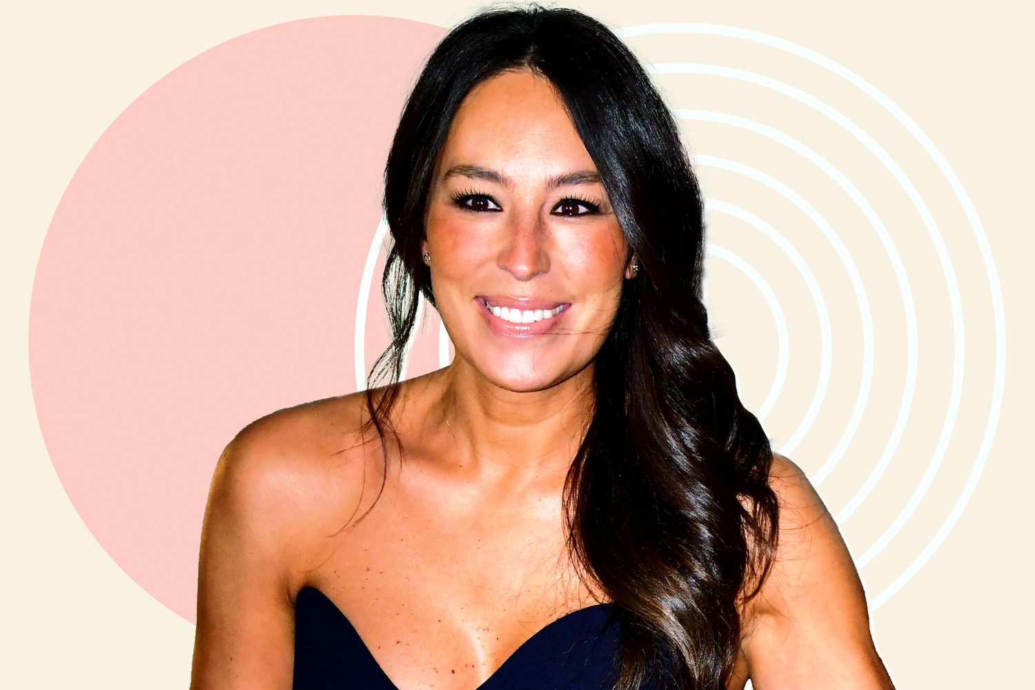 Joanna Gaines on a designed background