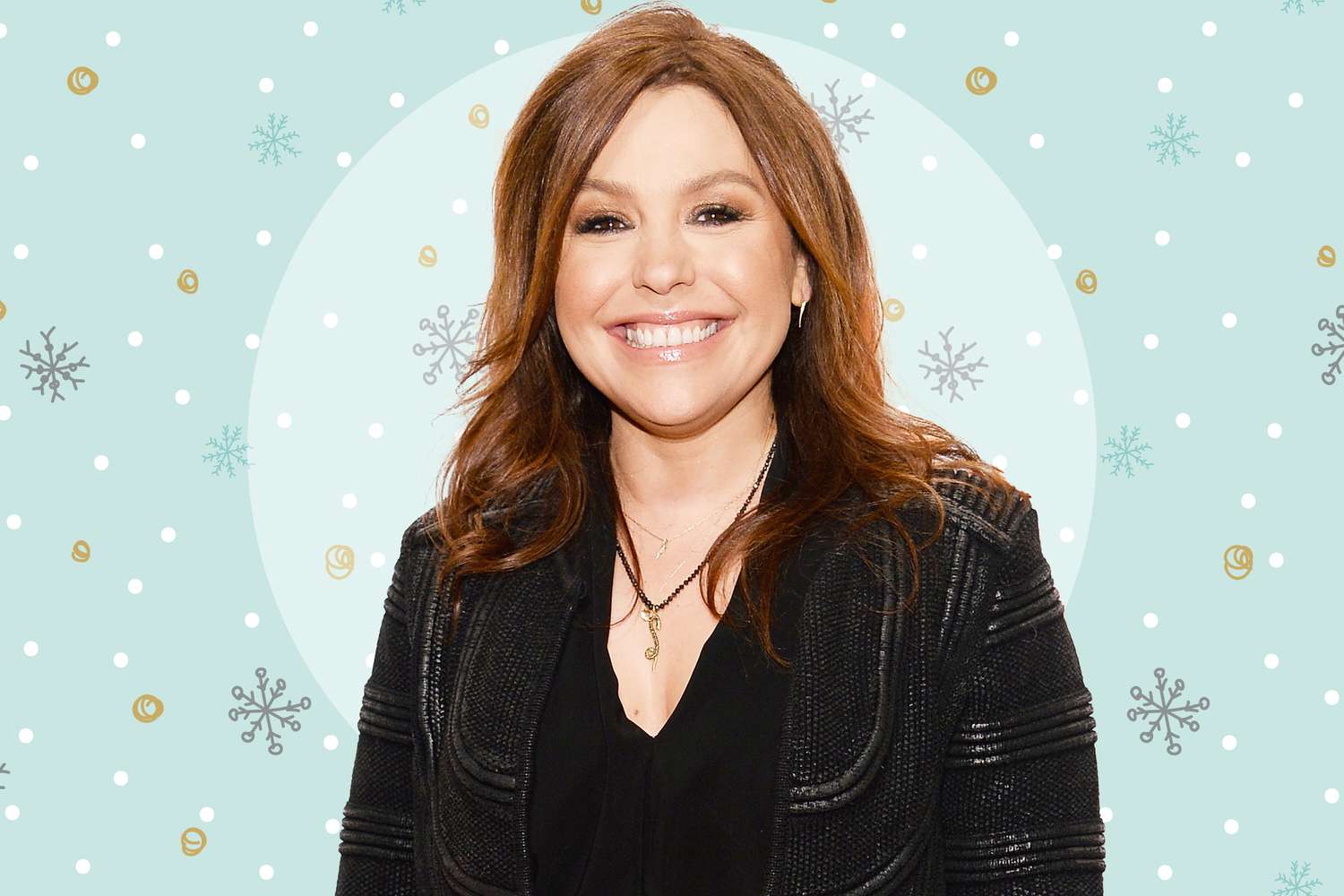 Rachael Ray on a holiday themed background