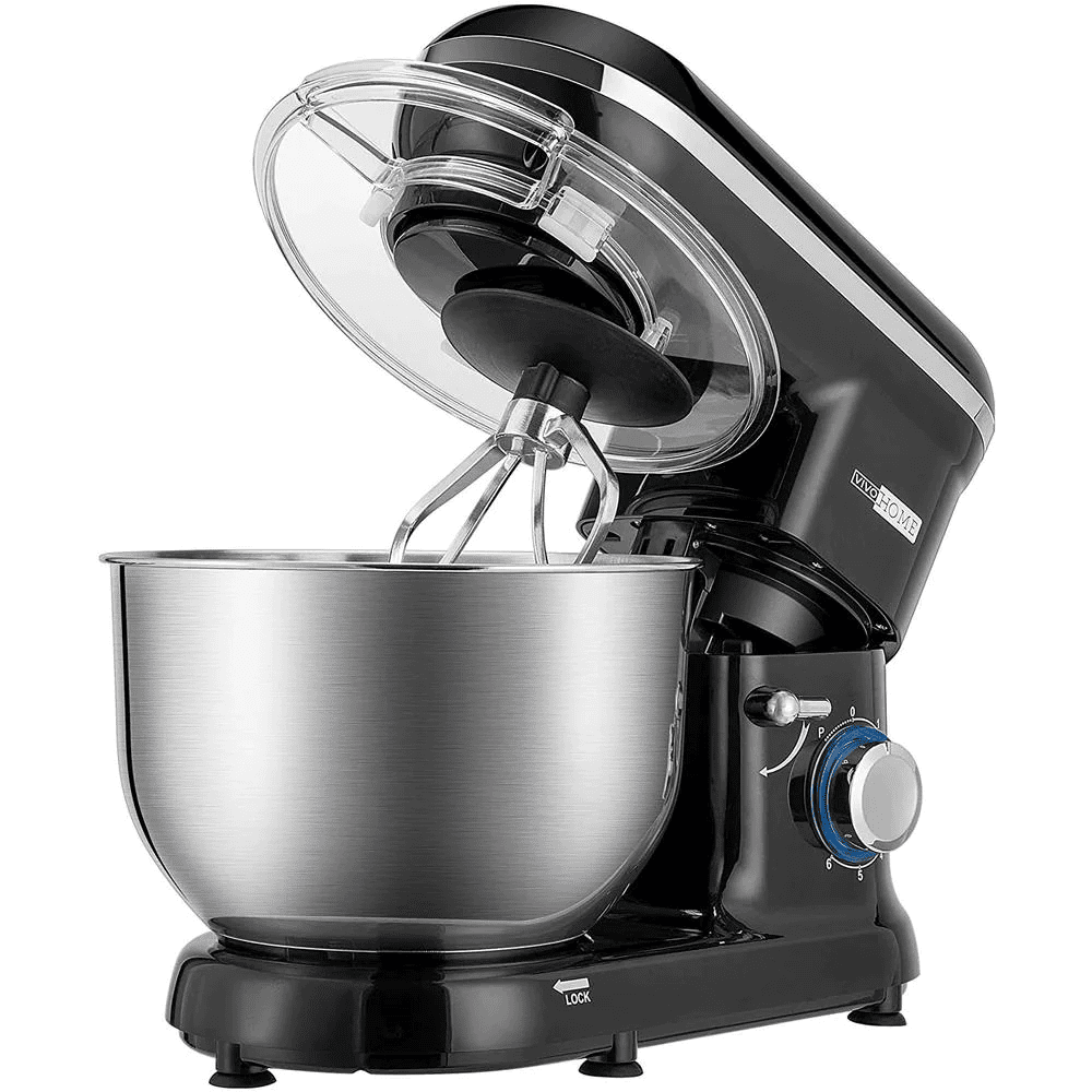 black and silver stand mixer