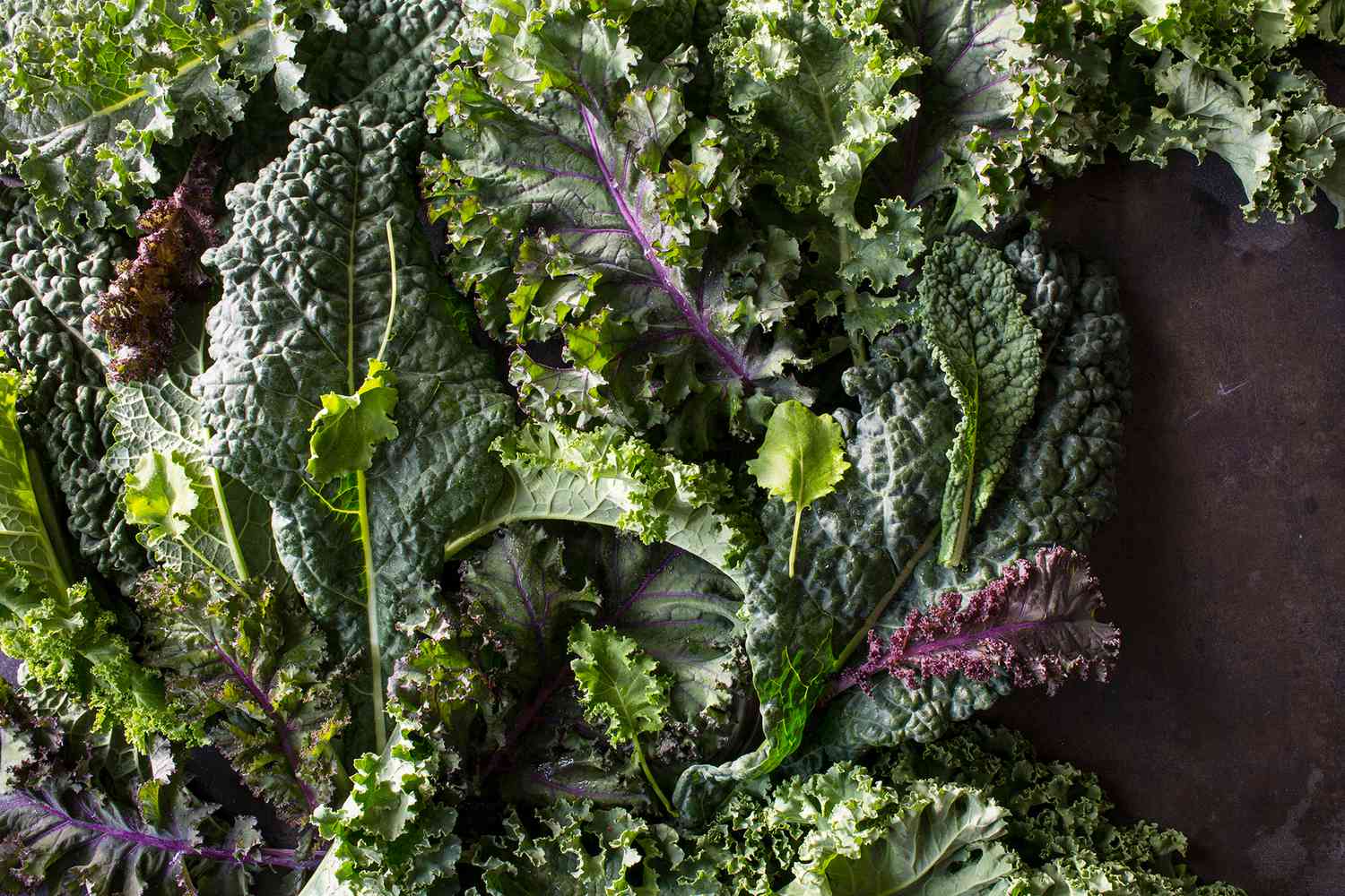 a close up of kale on a grey surface