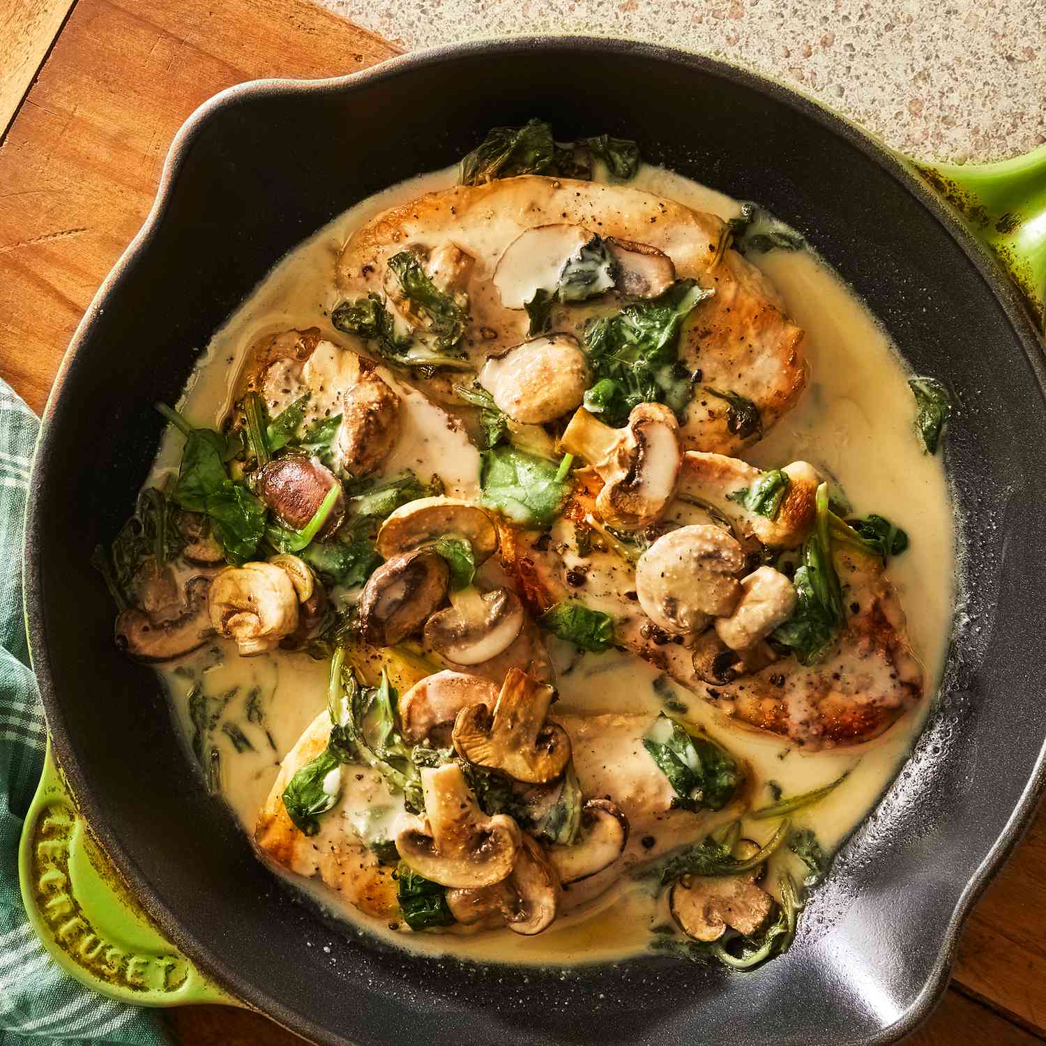 Creamy Skillet Chicken with Spinach & Mushrooms