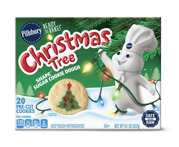 green box of pillsbury sugar cookies decorated with christmas trees