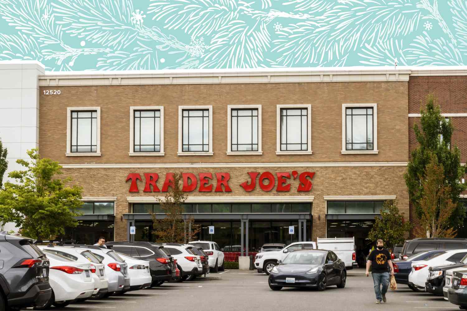 Trader joe's storefront with a holiday designed treatment