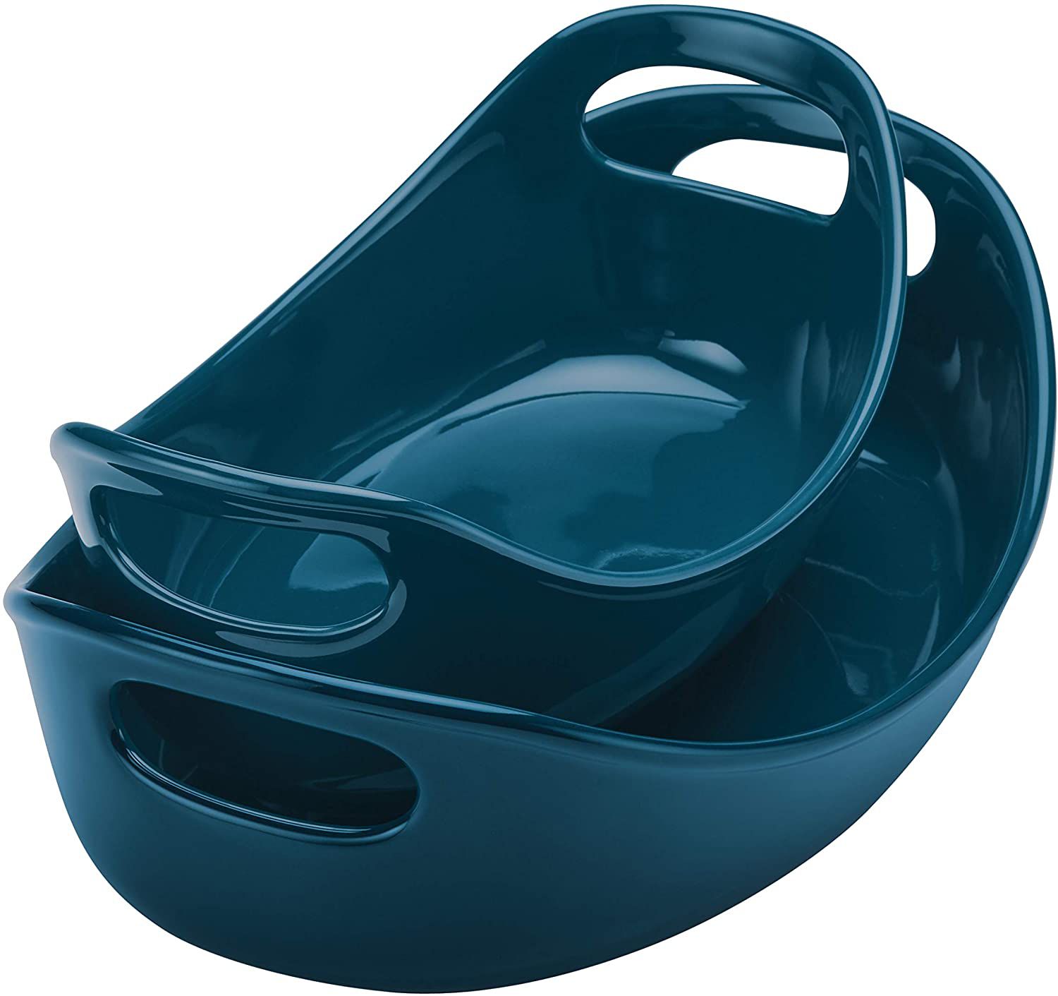 Rachael Ray Ceramics Bubble and Brown Oval Baker Set, 2-Piece, Marine Blue