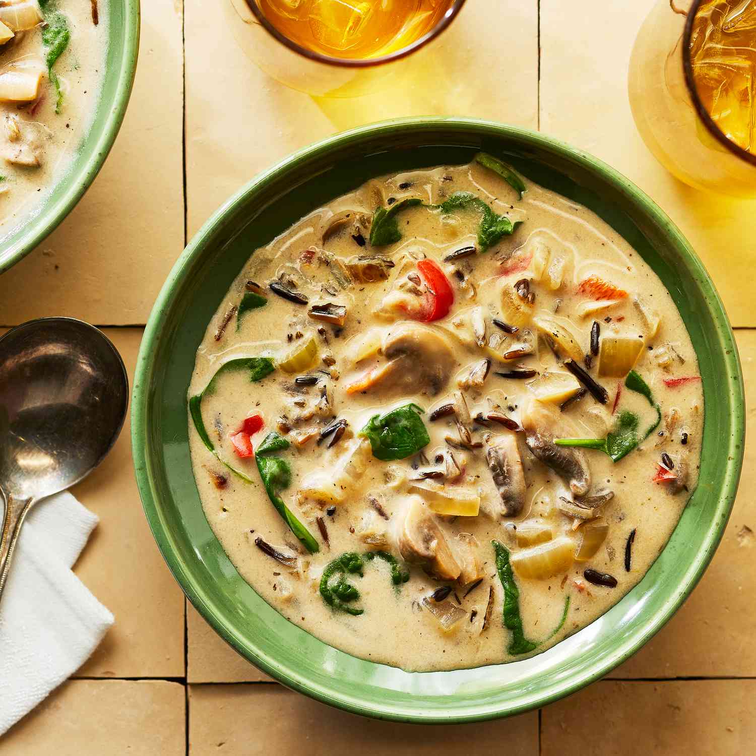 Creamy Mushroom & Spinach Soup with Wild Rice