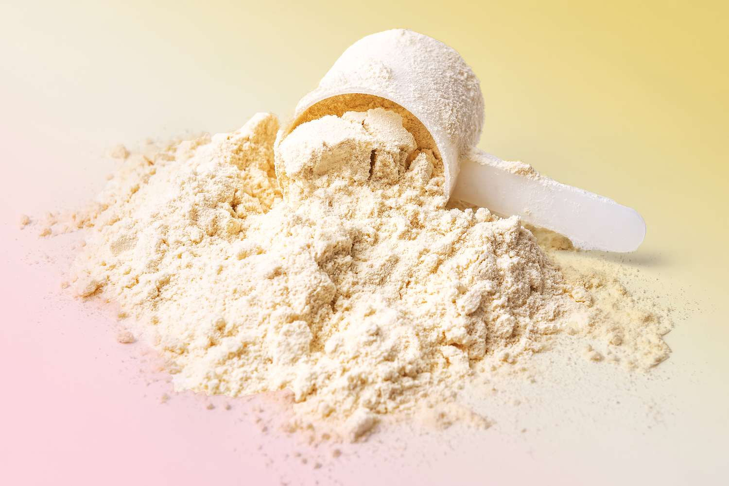 heap of protein powder on a designed background