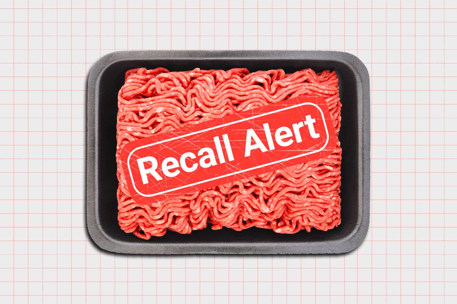 Ground beef with a recall alert over it