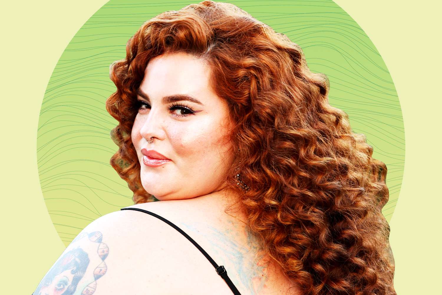Tess Holliday on a designed background