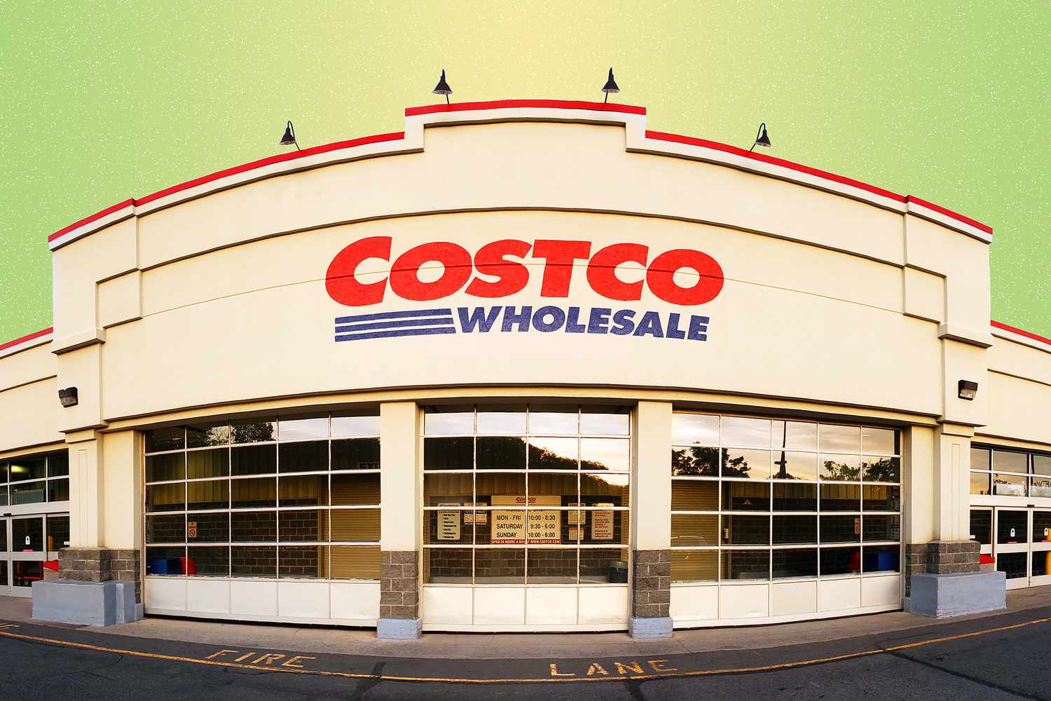 Panoramic view of Costco Wholesale store at sunset