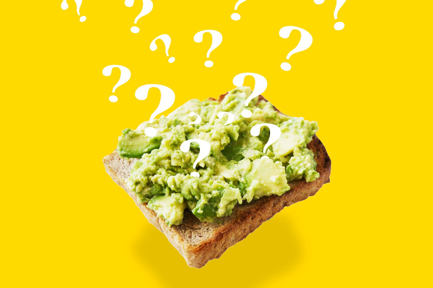 avocado toast with question marks falling on it