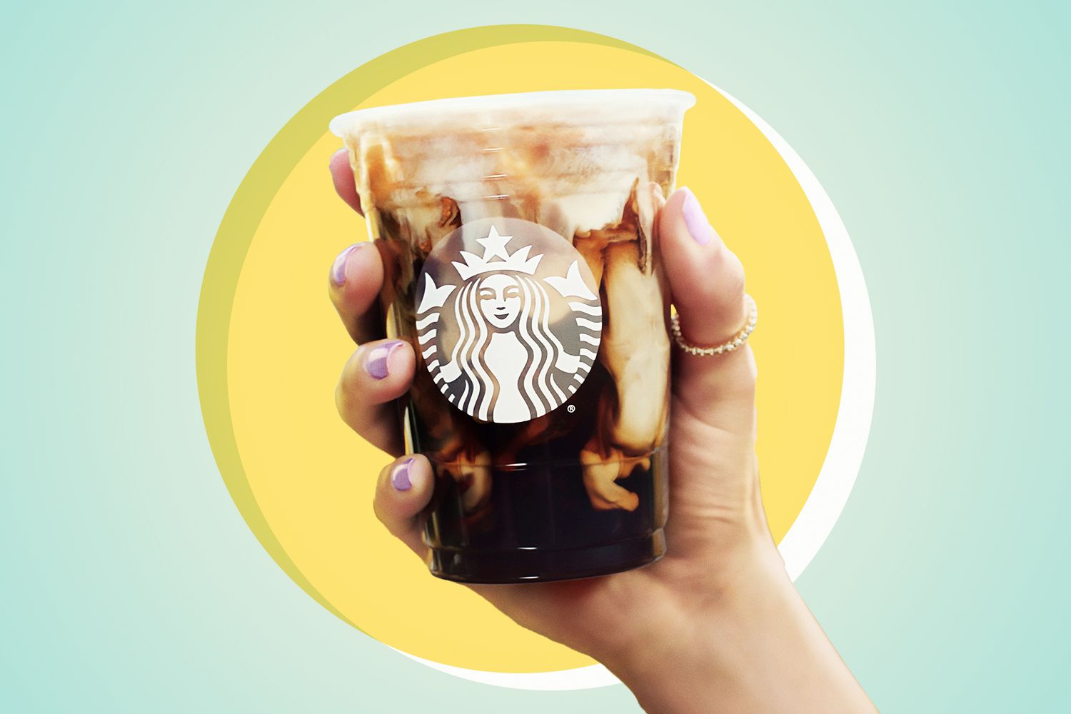 Starbucks vanilla shaken espresso on a designed background