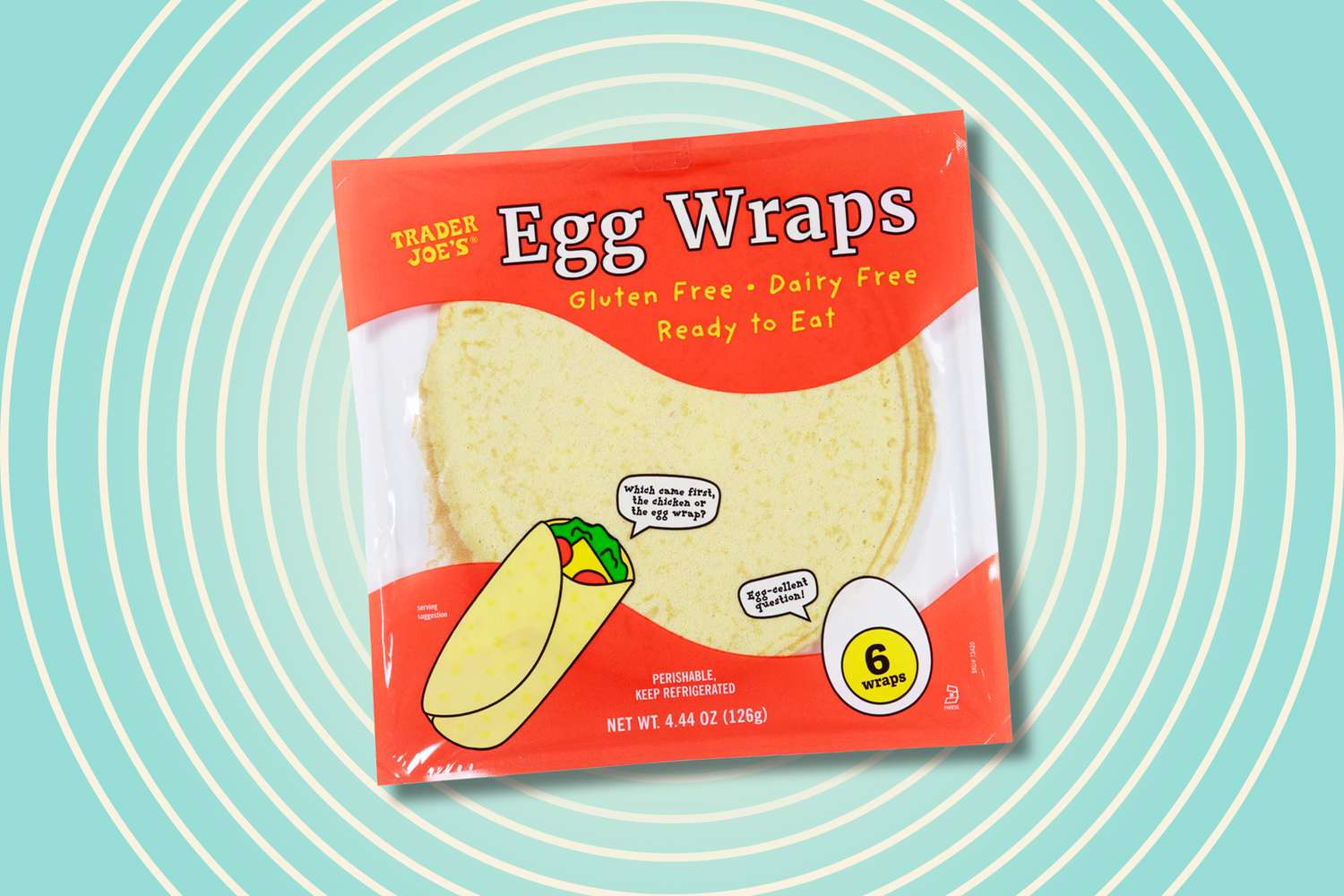 Trader Joe's Egg Wraps on a designed background