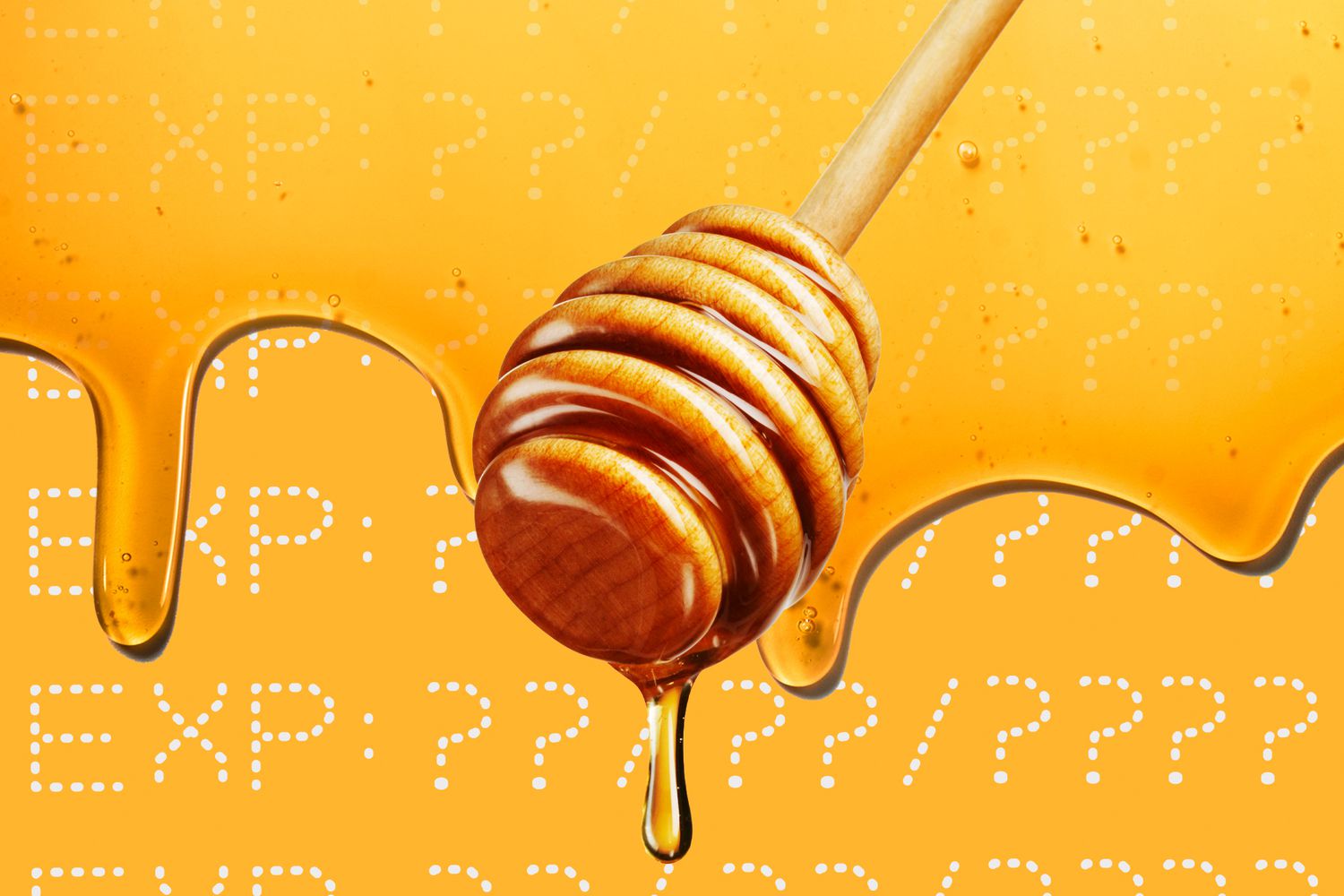 Honey on a designed background with expiration dates