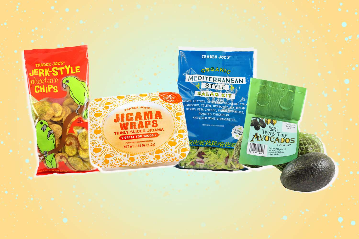 Trader Joe's Products on designed background
