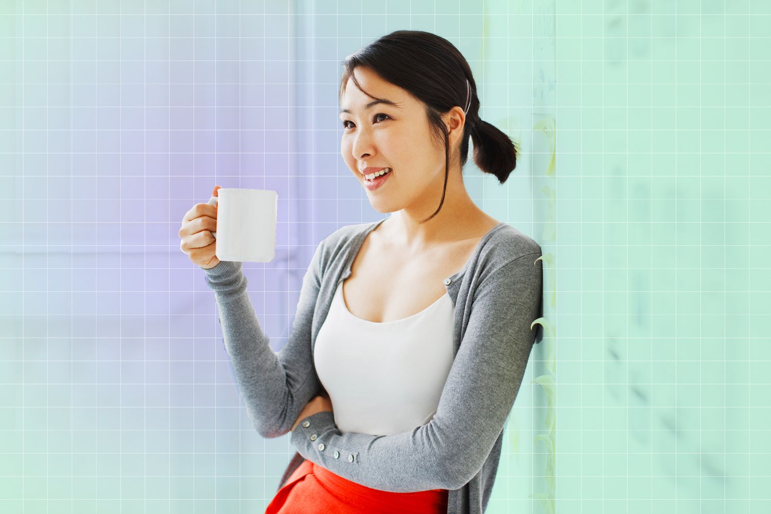 person drinking coffee on a designed background