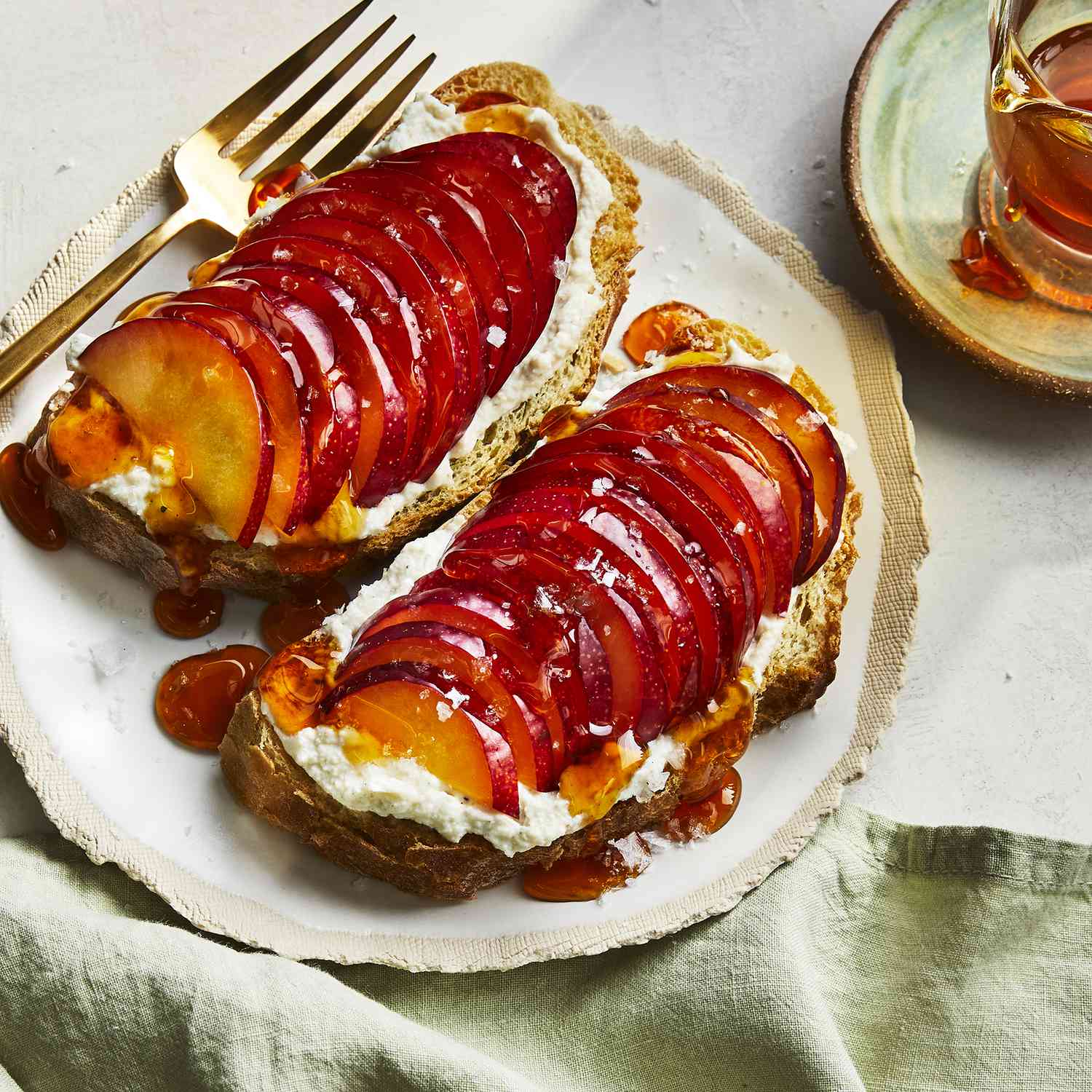 Ricotta Toast with Plums & Hot Honey