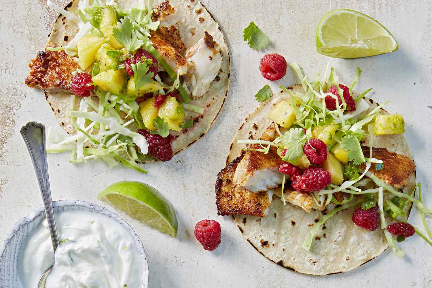 raspberry and lime fish tacos