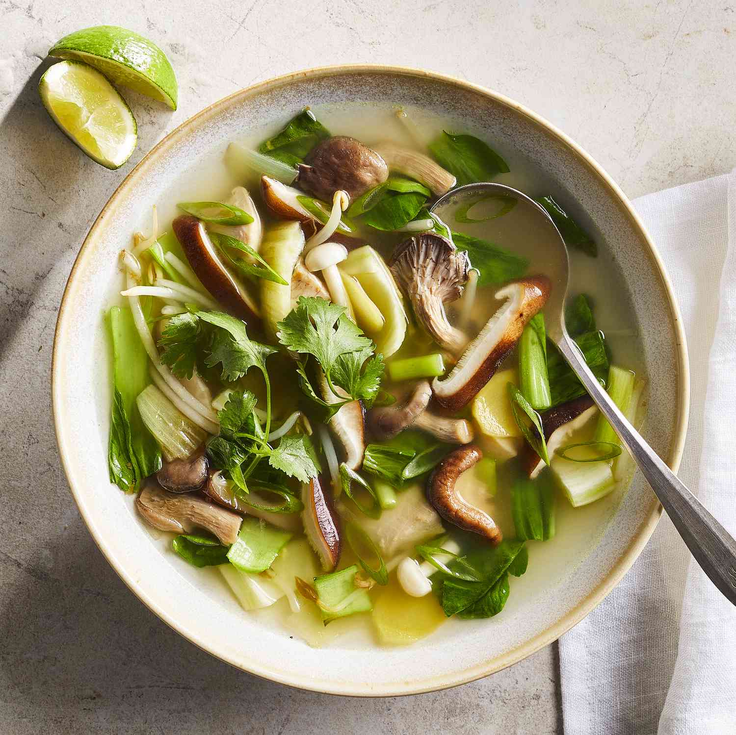 Chicken & Bok Choy Soup with Ginger & Mushrooms
