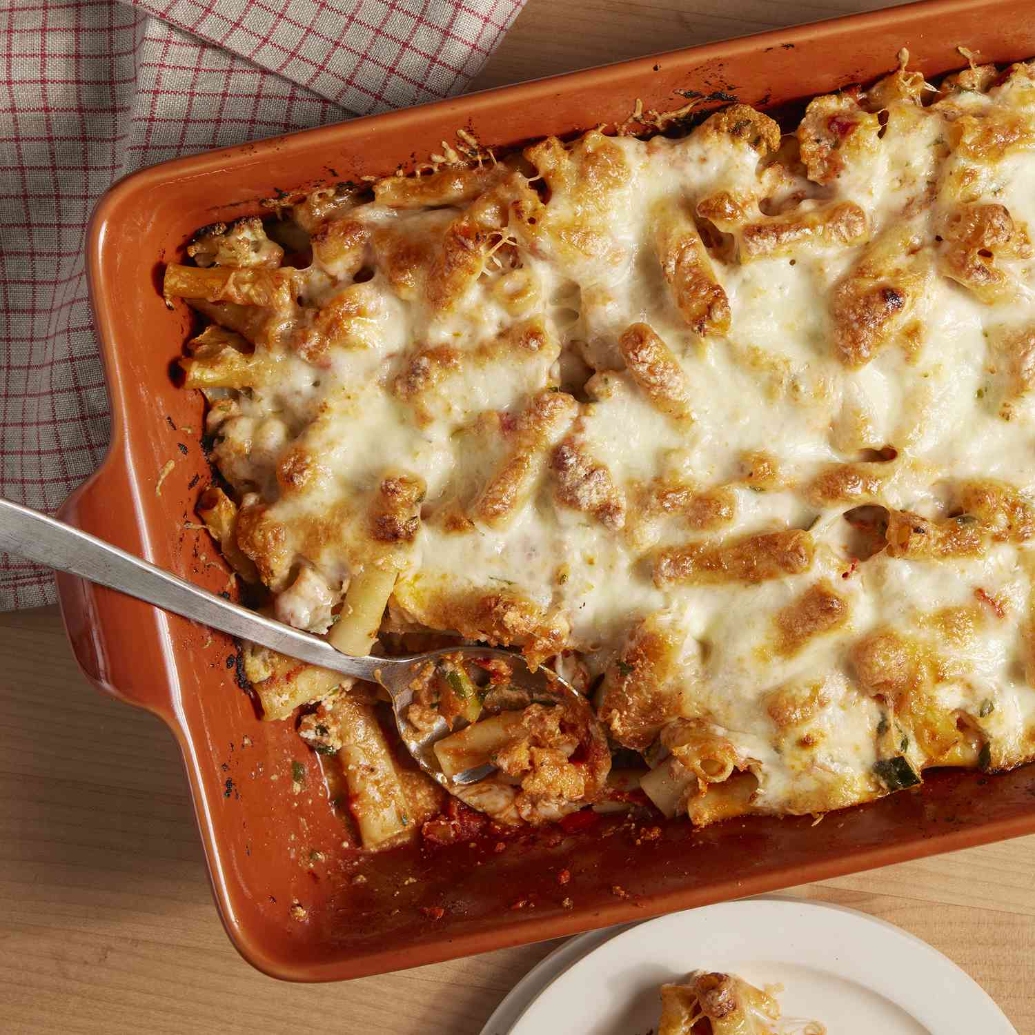 a recipe photo of the Vegetarian Baked Ziti in a pan