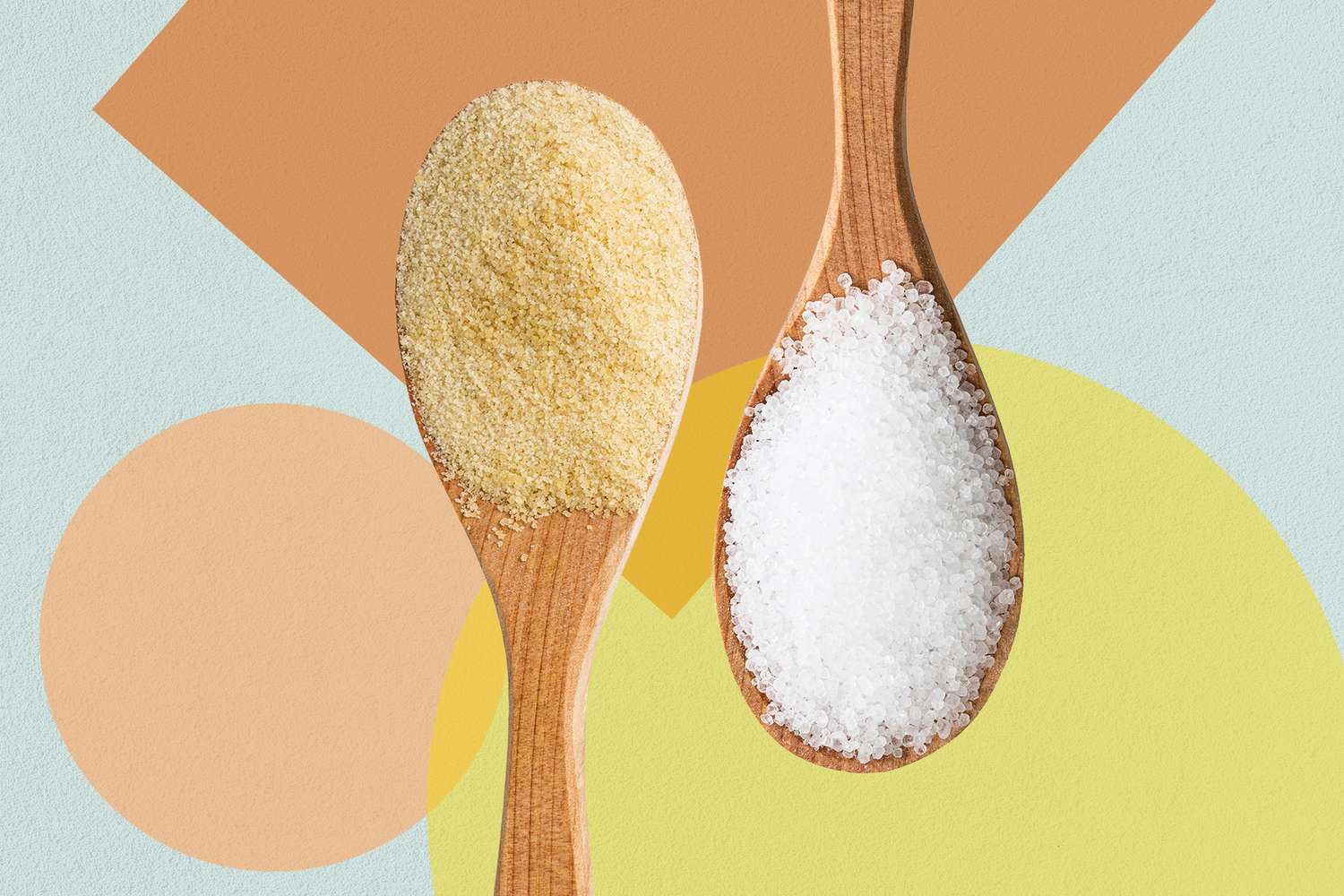 a collage featuring a spoon of a more organic sugar alongside processed sugar