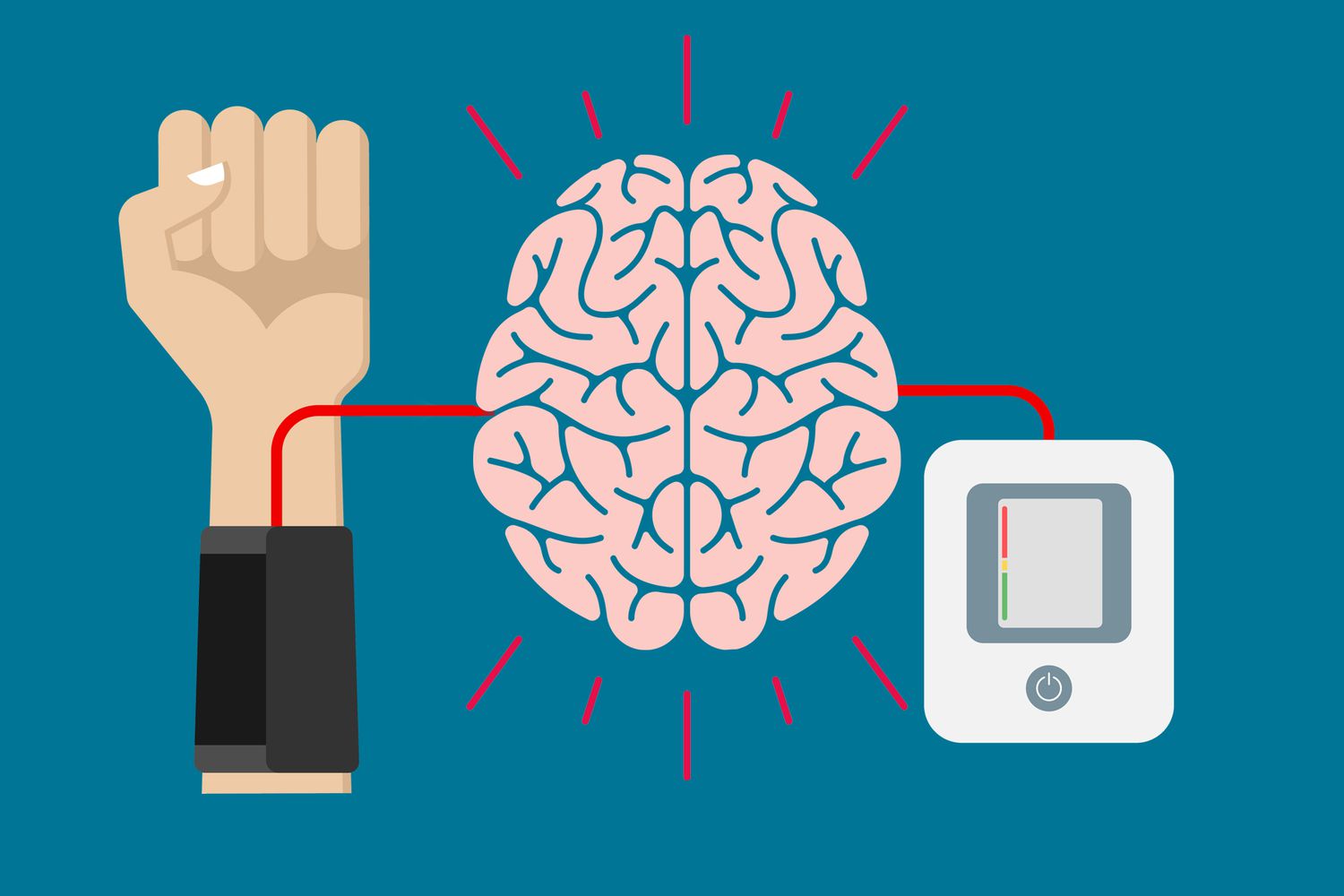 an illustration of a blood pressure monitor and a brain