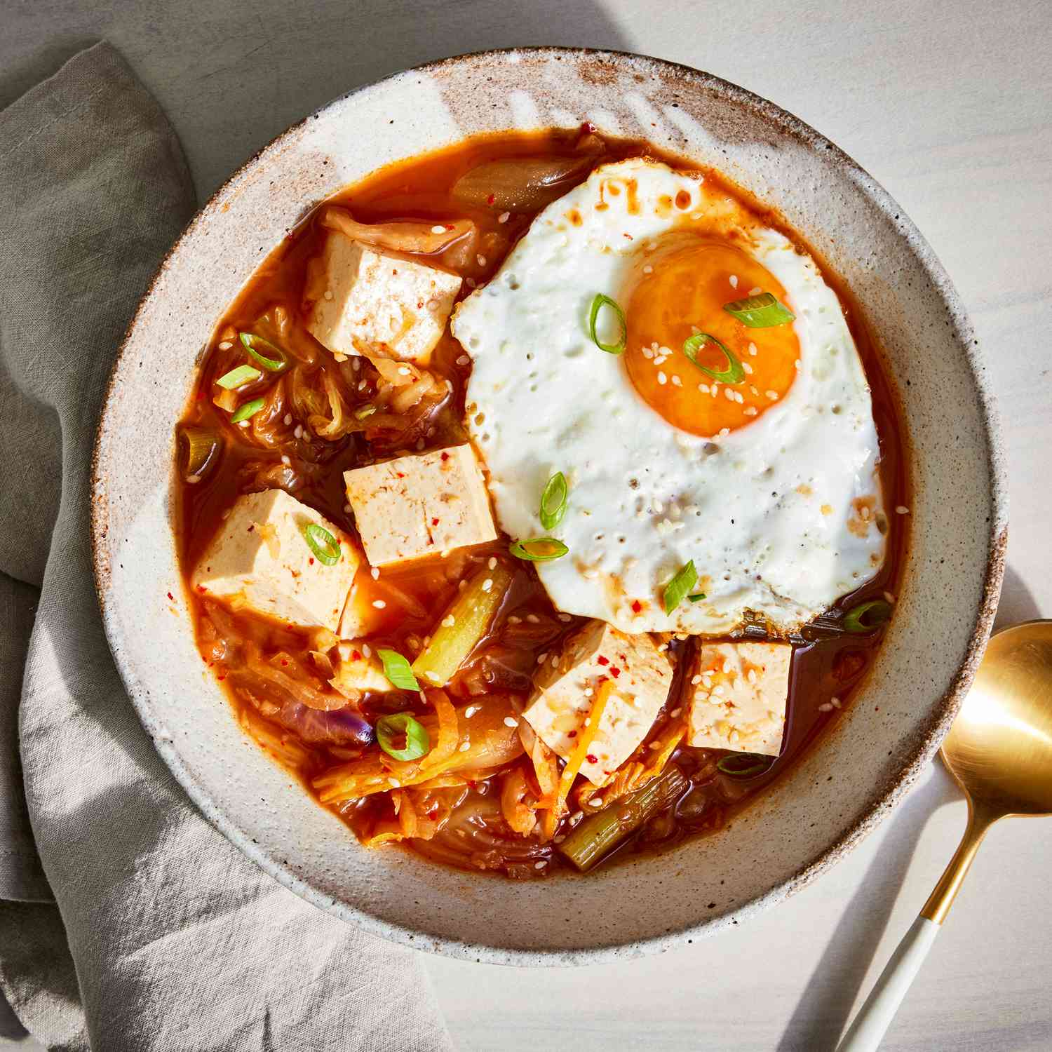 Kimchi-Tofu Soup with Sesame & Egg