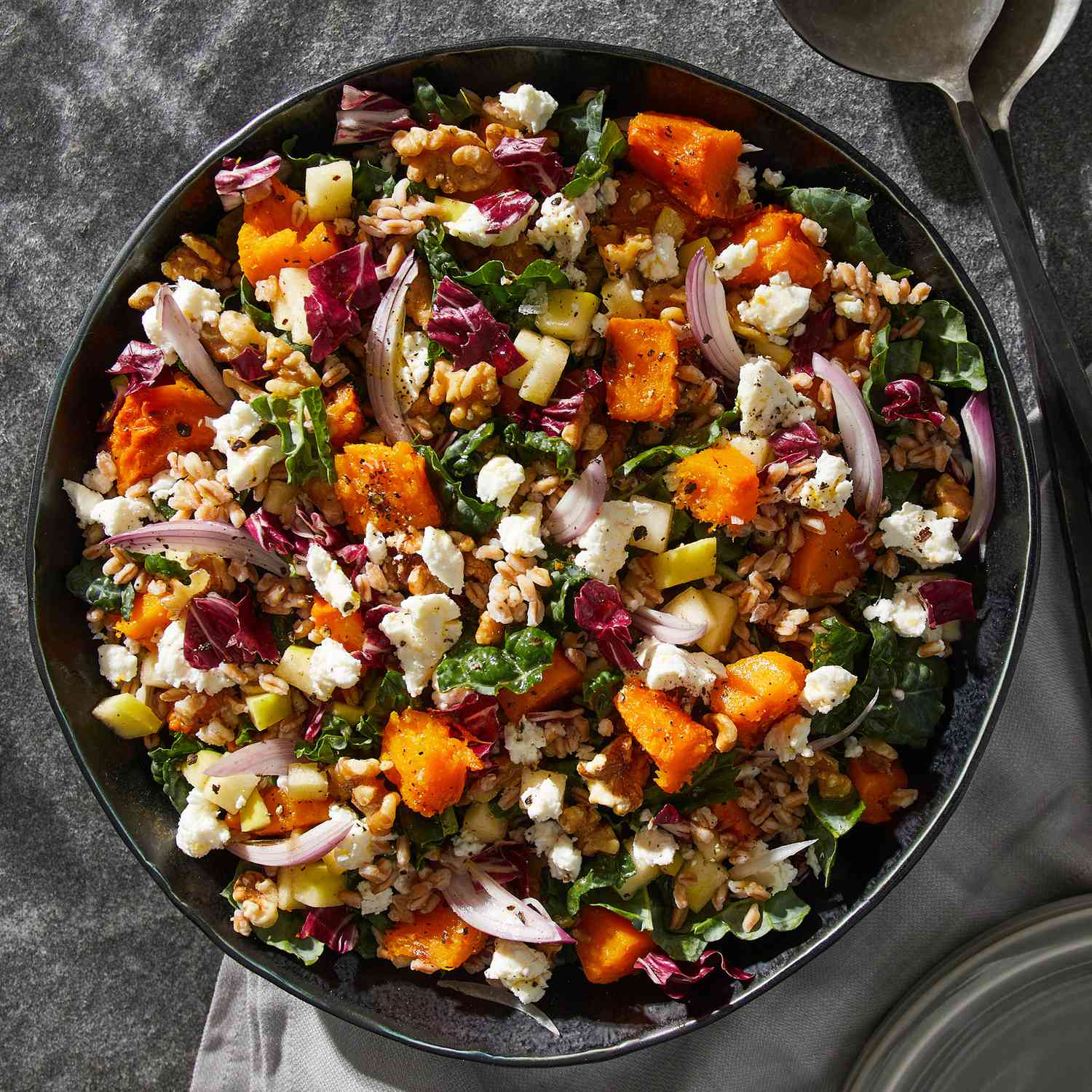 a recipe photo of the Farrow & Hearty Greens Salad