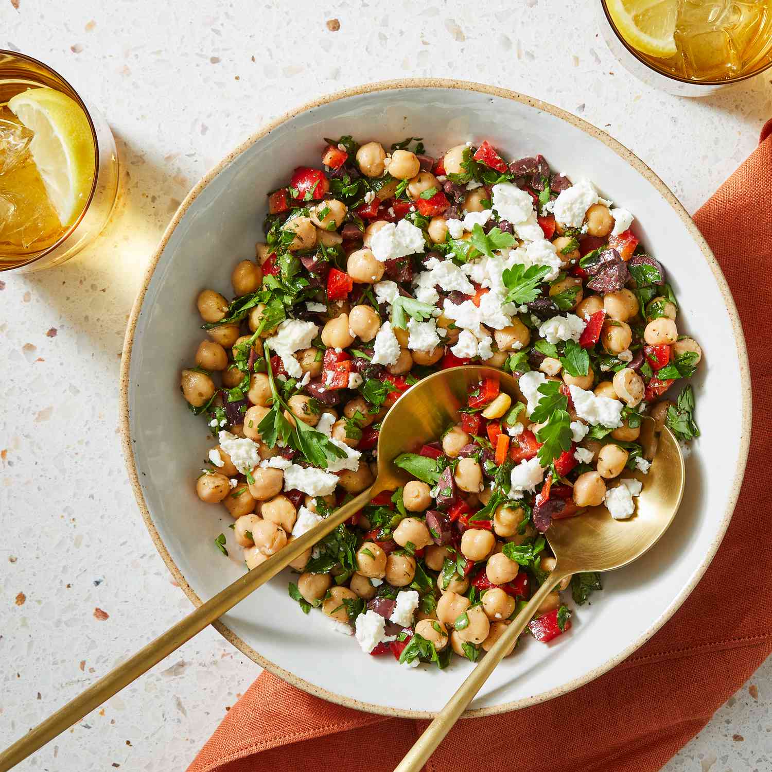 a recipe photo of the Bell Pepper and Feta Chickpea Salad served in a bowl