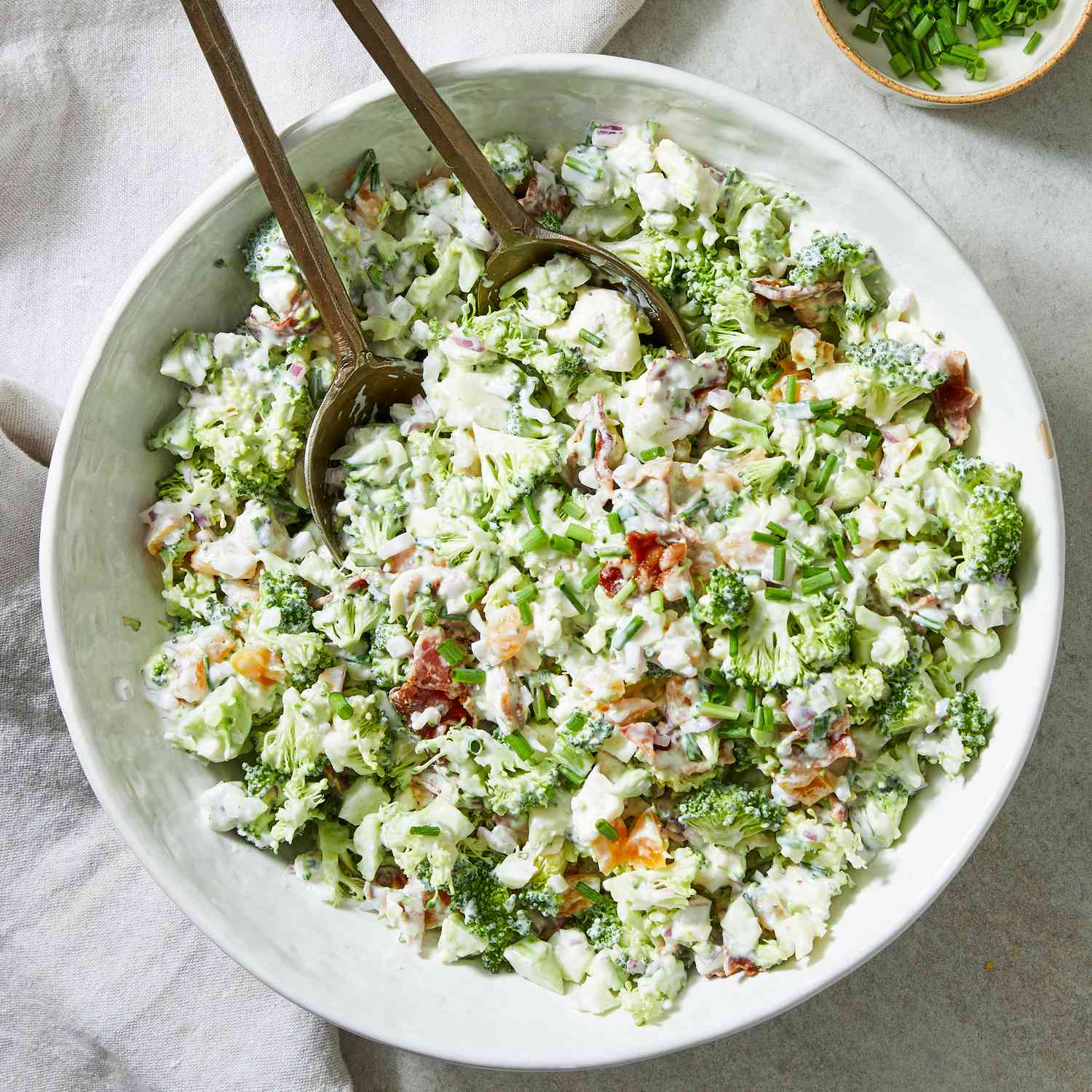 a recipe photo of the Blue Cheese Broccoli Salad served in a bowl