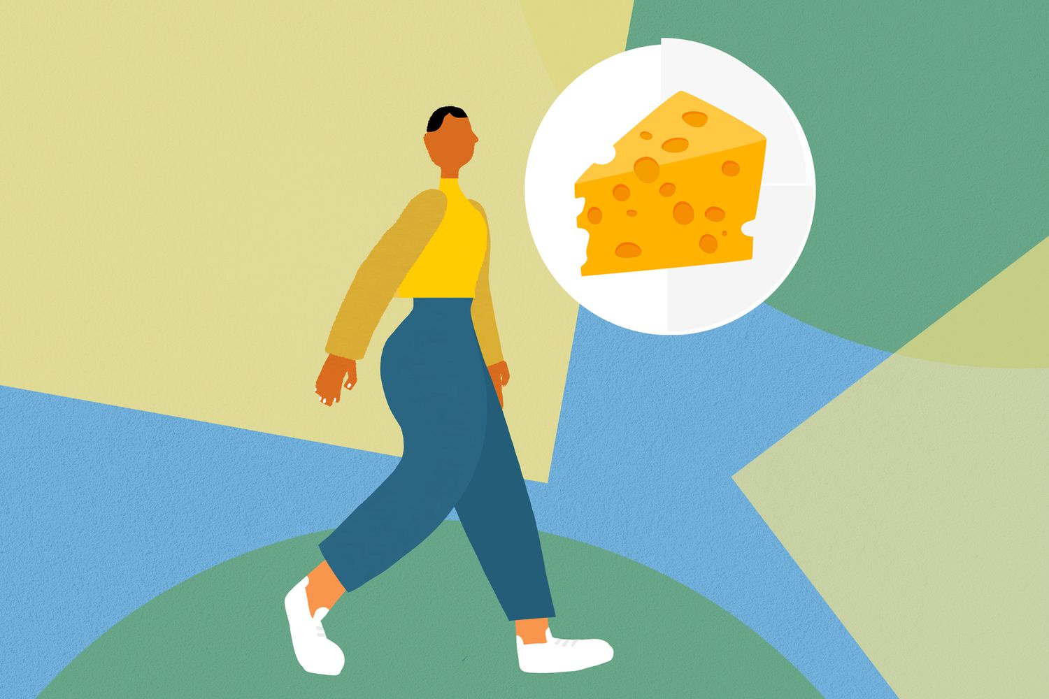 an illustration of a person with cheese