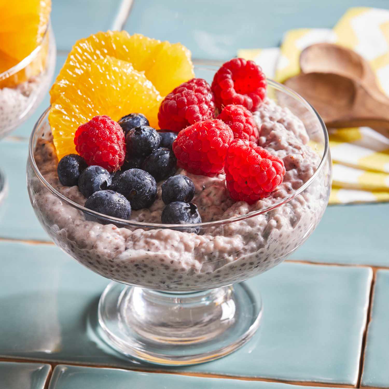 a recipe photo of the Berry Orange Chia Pudding served in a bowl