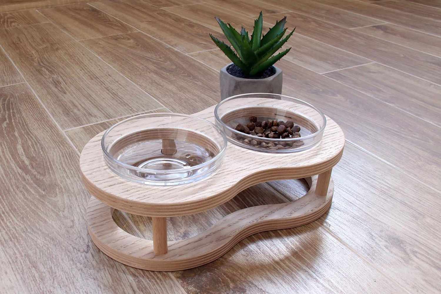 Wood dog bowl stand