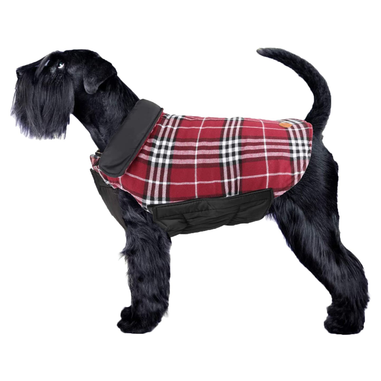 WEONE Dog Coat Plaid Fleece Warm Christmas Clothes,Reflective Reversible Cold Weather Jacket for Medium Dogs Red,M