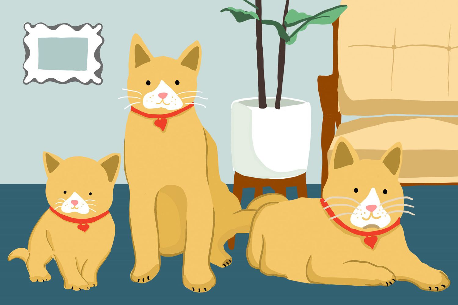 Illustration of three different cats at different ages