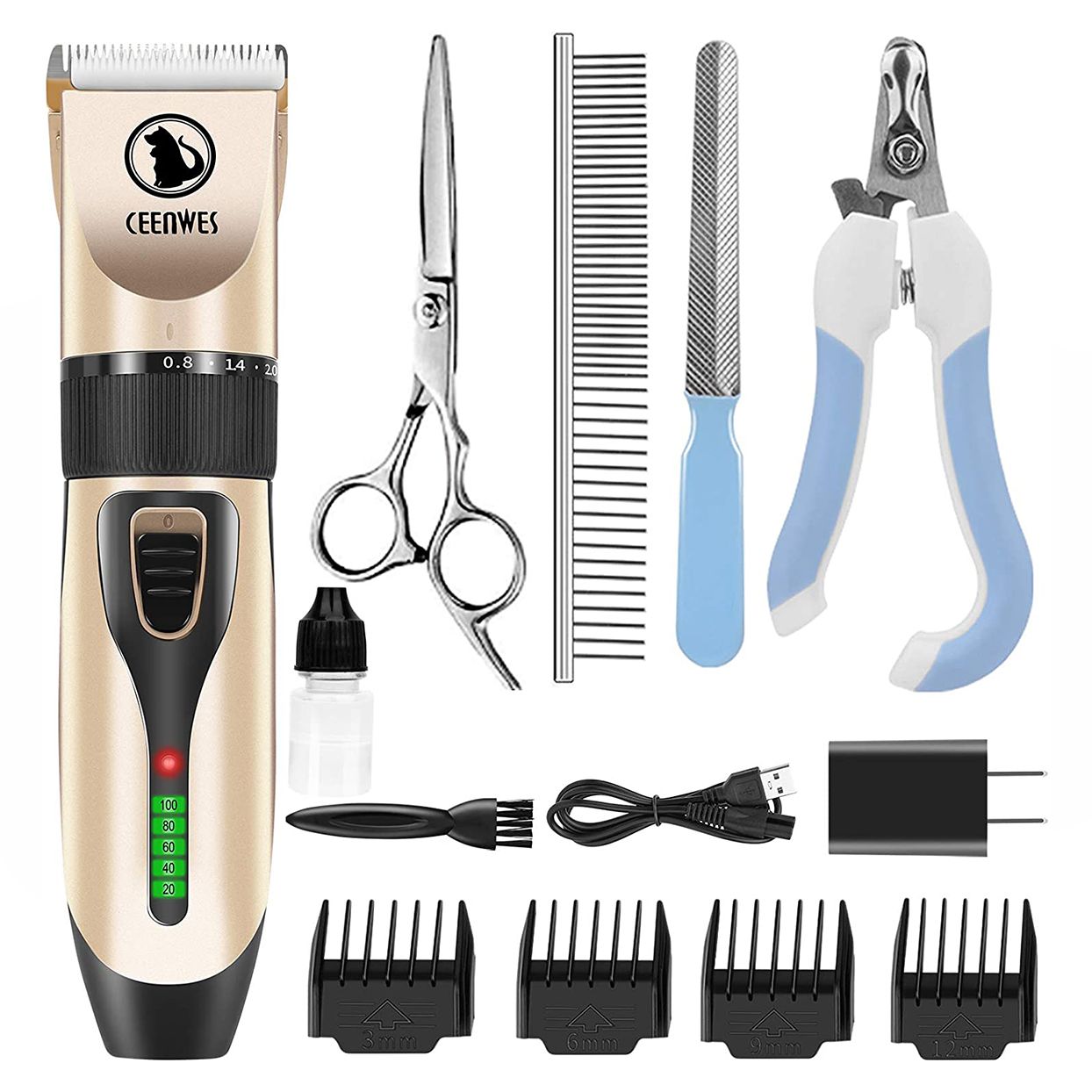 Ceenwes LCD Display Cordless Pet Grooming Clippers Kit