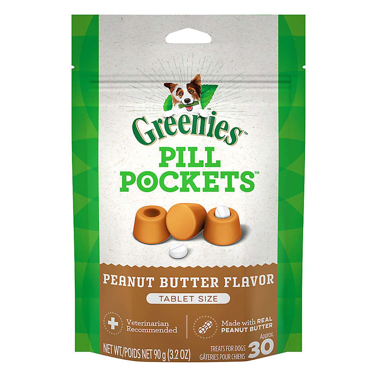 Bag of Greenies Peanut Butter Pill Pockets on a white background