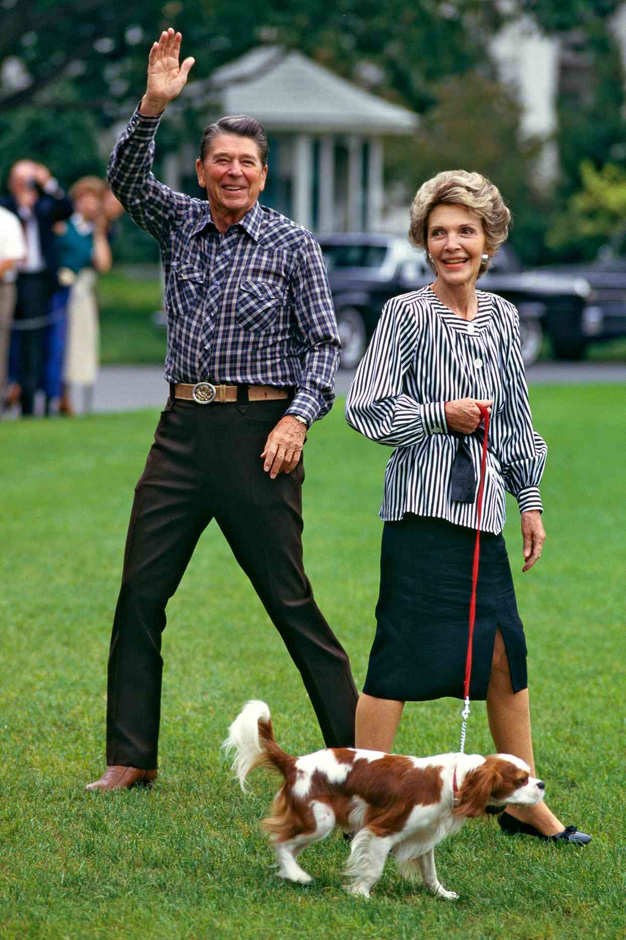 President Ronald Reagan and Nancy Reagan with their king cavalier charles spaniel Rex